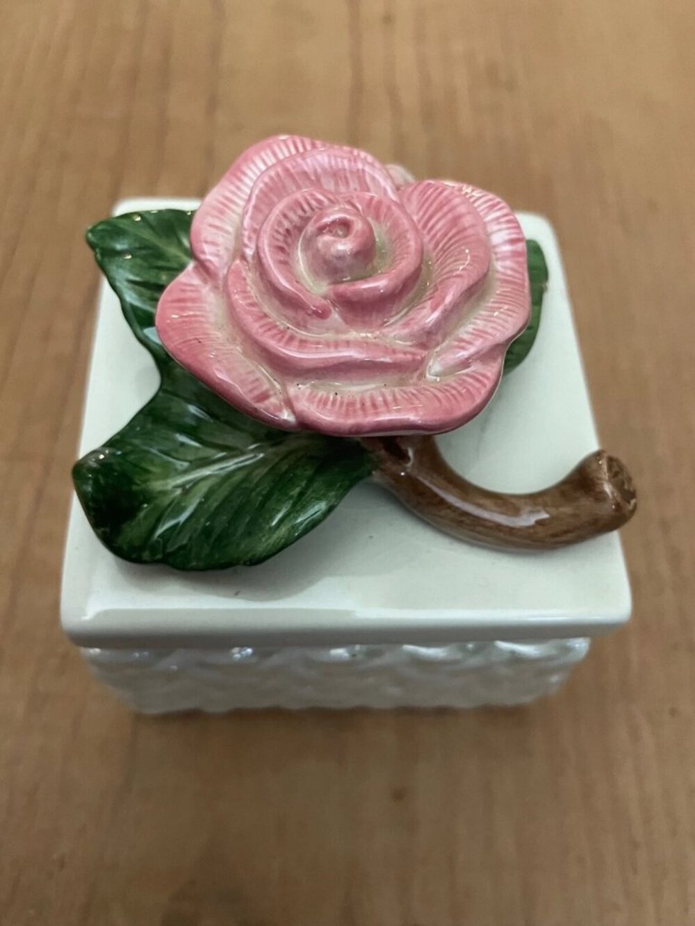 Vintage Fitz and Floyd Scented Candle Pink Rose Ceramic Lidded Box 3.5"